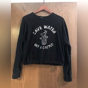 “Save Water Get a Cactus” black Size M long sleeve tee shirt with drawstring